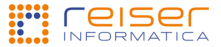 Logo di Reiser Informatica con cerchi arancioni e blu.