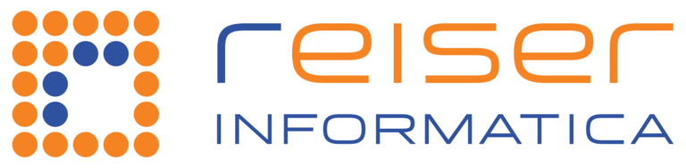 Logo di Reiser Informatica con cerchi arancioni e blu.